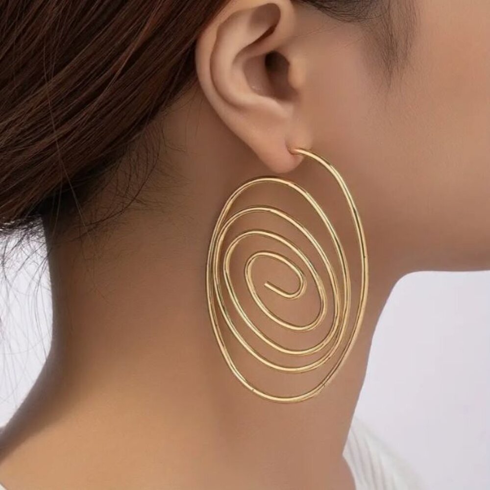 Private Label Gold Spiral Statement Hoop Earrings.